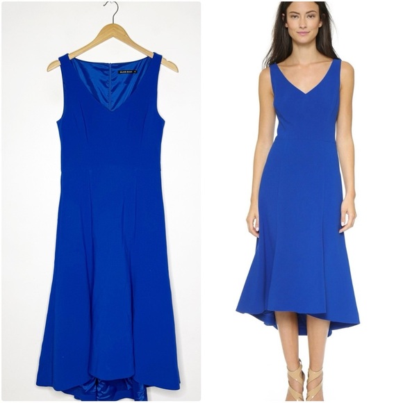 Black Halo Aiko Blue V Neck Sleeveless Dress High Low Cobalt Size 4 - Picture 1 of 6